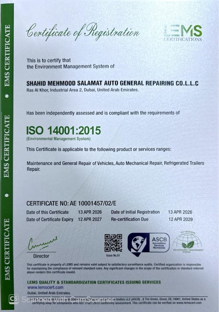 ISO 14001:2015 — SS Trailers certification Environmental Management System