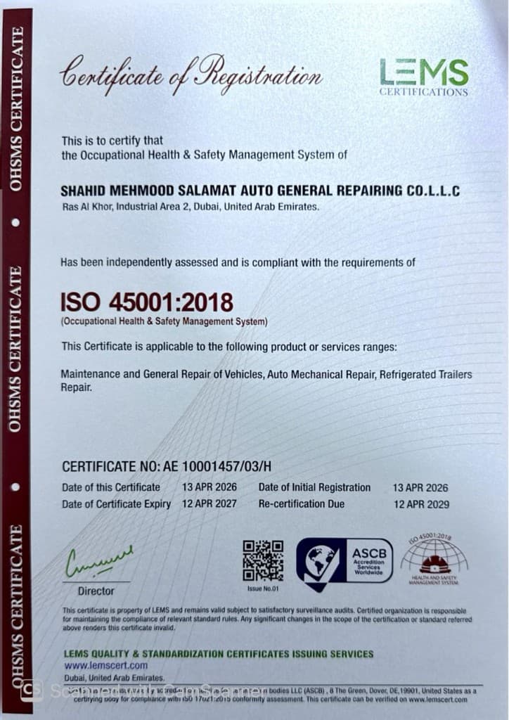 ISO 45001:2018 — SS Trailers certification Occupational Health & Safety